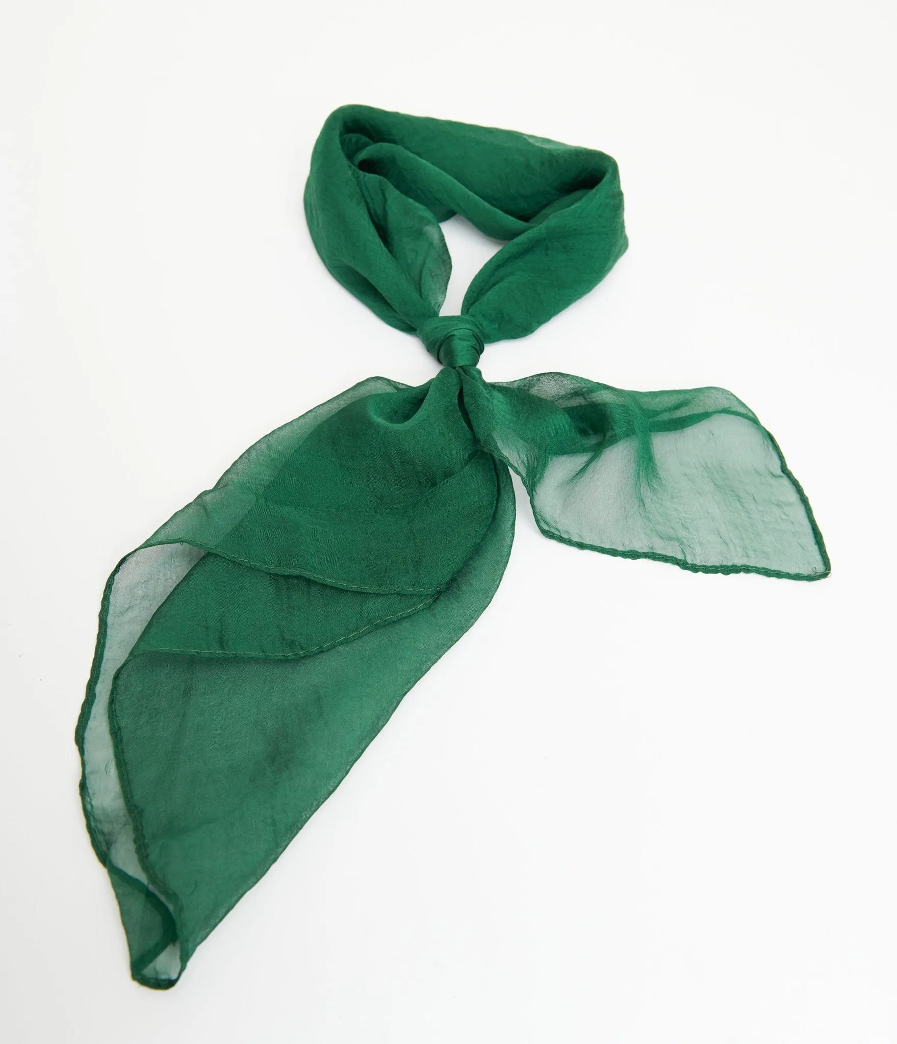 Unique Vintage 1950s Dark Green Chiffon Hair Scarf