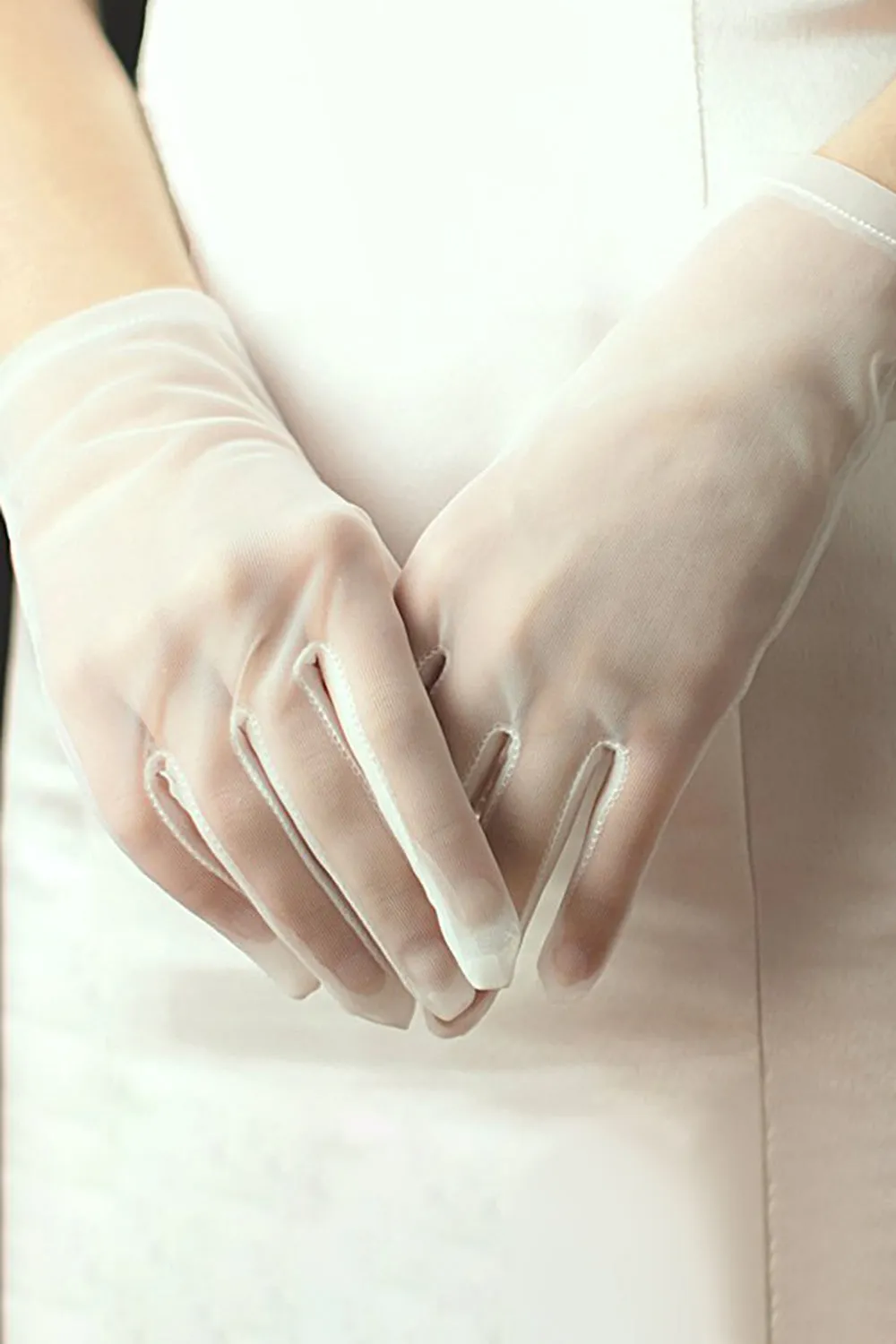 White Short Simple Transparent Wedding Gloves