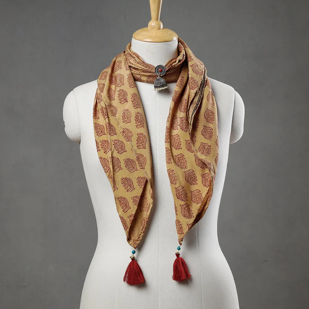 Yellow - Modal Silk Bagh Block Printing Pendant Necklace Scarf