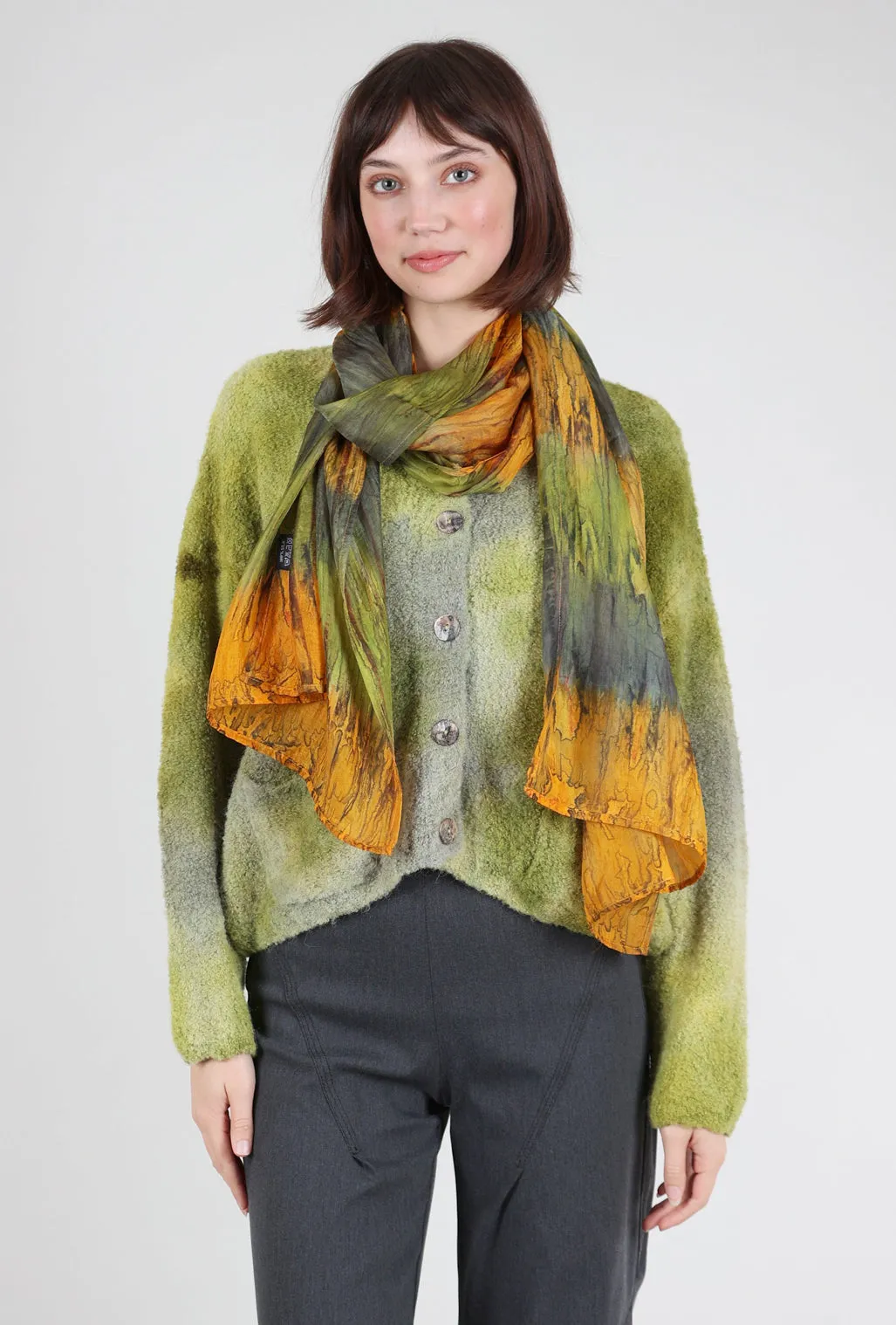 Yume Shibori Silk Scarf, Green Multi