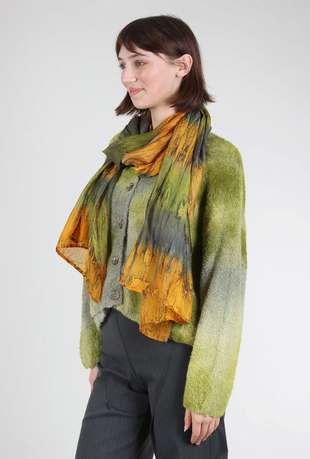 Yume Shibori Silk Scarf, Green Multi